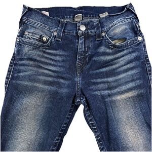 True Religion Jeans Mens 30x33 Blue Rocco Relaxed Skinny Whiskering Embroidered